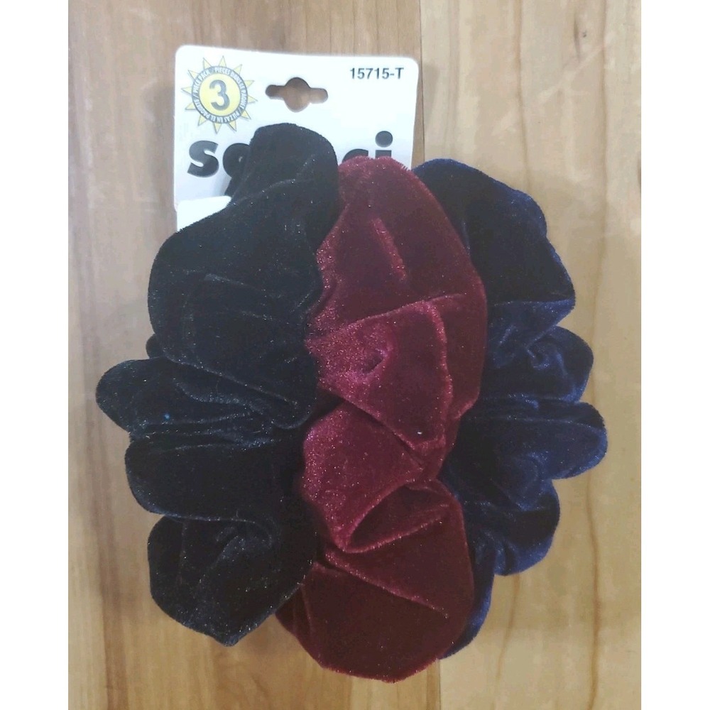 Vintage Deadstock Y2K Scünci Velvet Scrunchies 3-Pack Burgundy Black Navy